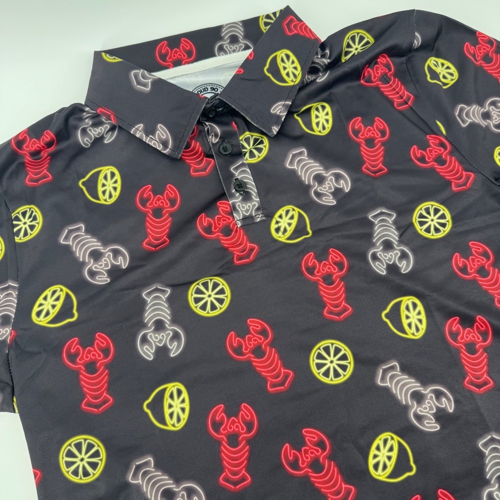 Proud So Golf Is Fun Men's Neon Lobster Lemon Print Polo Shirt Size S